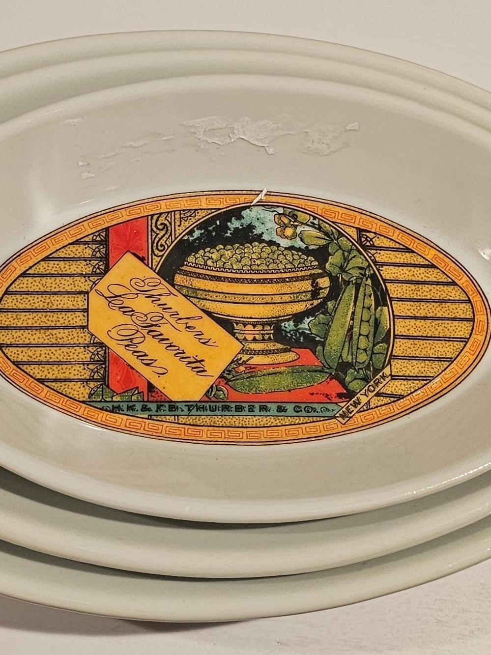 Waverly White Serving Plate with Yellow and Green Center Medallion By Seymour Ma